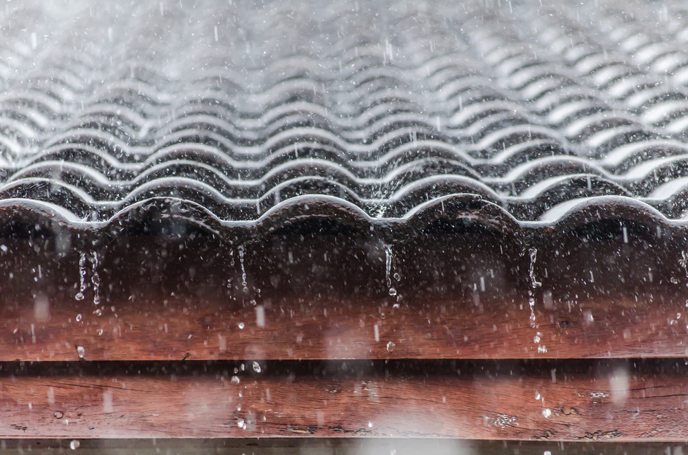 Heavy Rainfall And Storm On Tiled Roof