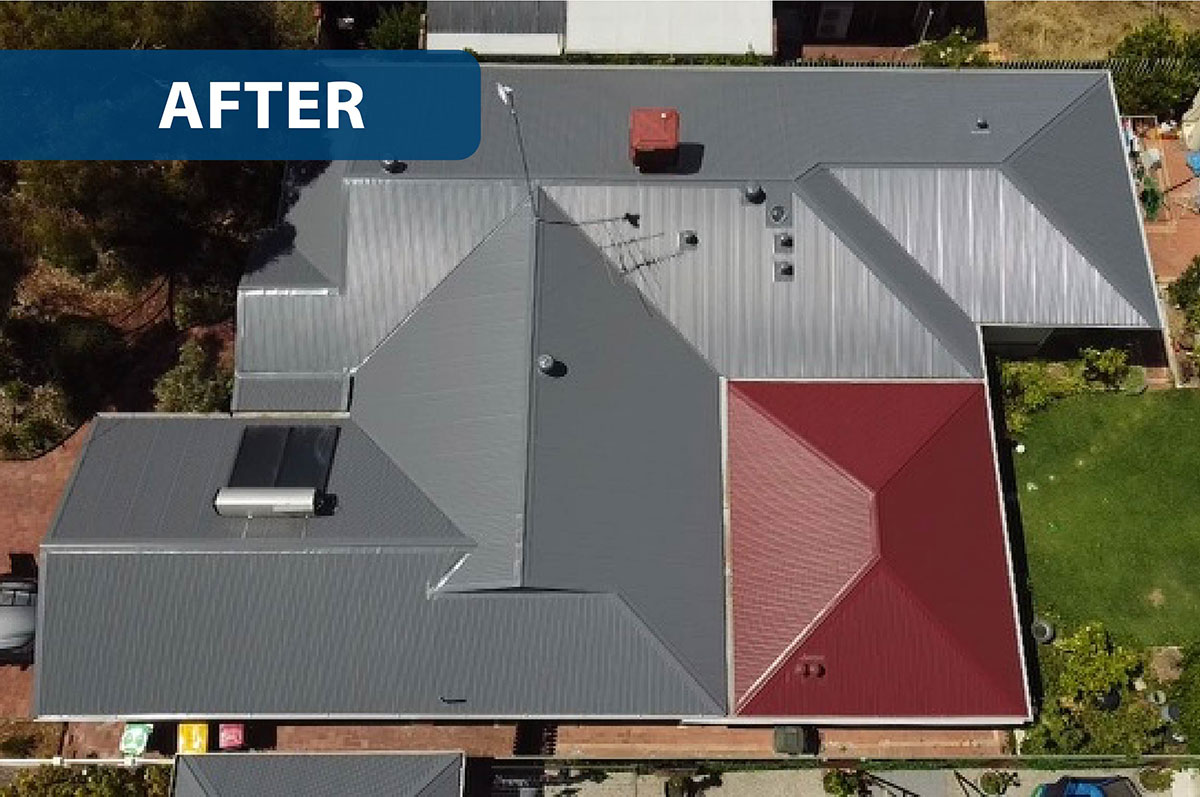 Aerial shot of a roof in Perth after being restored
